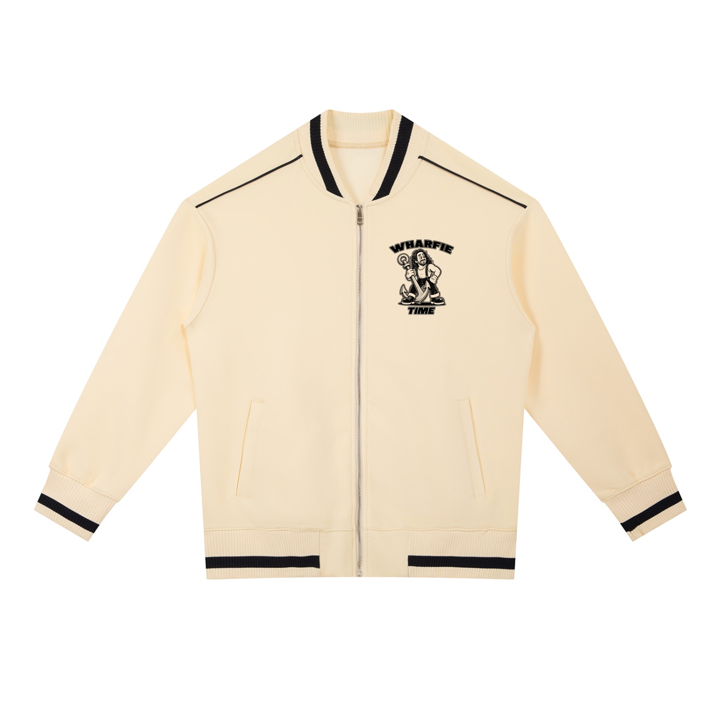 WHARFIE TIME - Contrast Piping Zip Up Bomber Jacket - Image 7