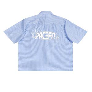 Paxcefit - Oversized Vertical Stripe Boxy Logo Shirt