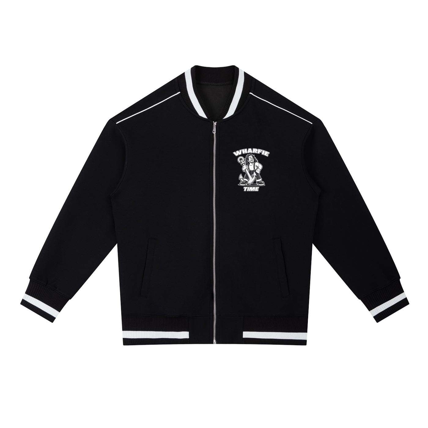 WHARFIE TIME - Contrast Piping Zip Up Bomber Jacket - Image 3