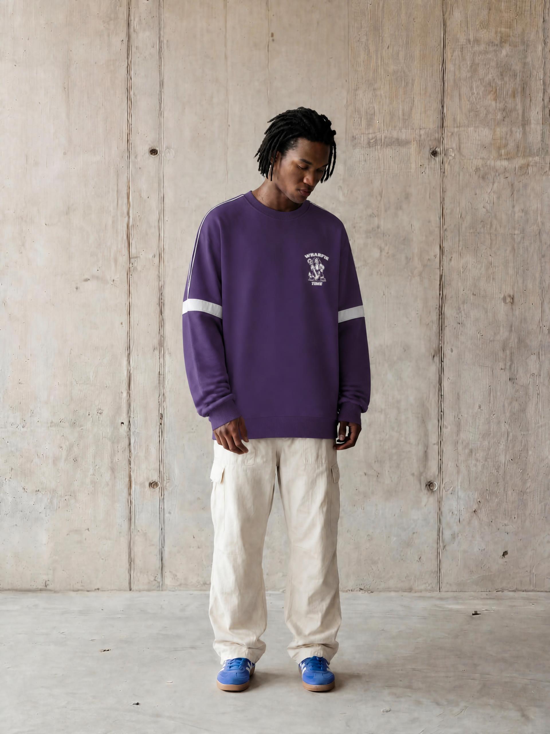 WHARFIE TIME - Oversized Crewneck Taped Sweatshirt